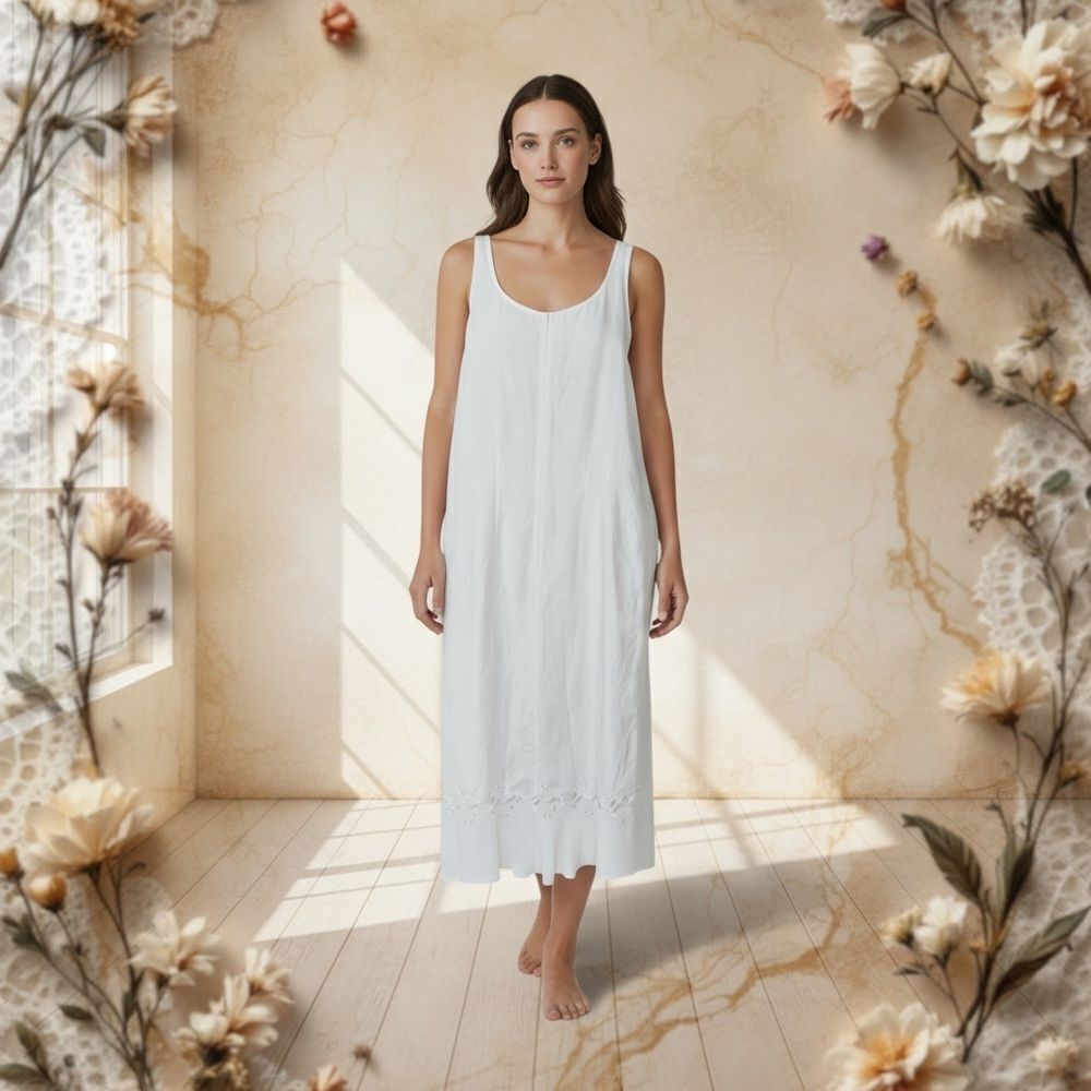 Plaza South Vintage White Linen Embroidered Maxi Dress Size 4 NWT Old Money